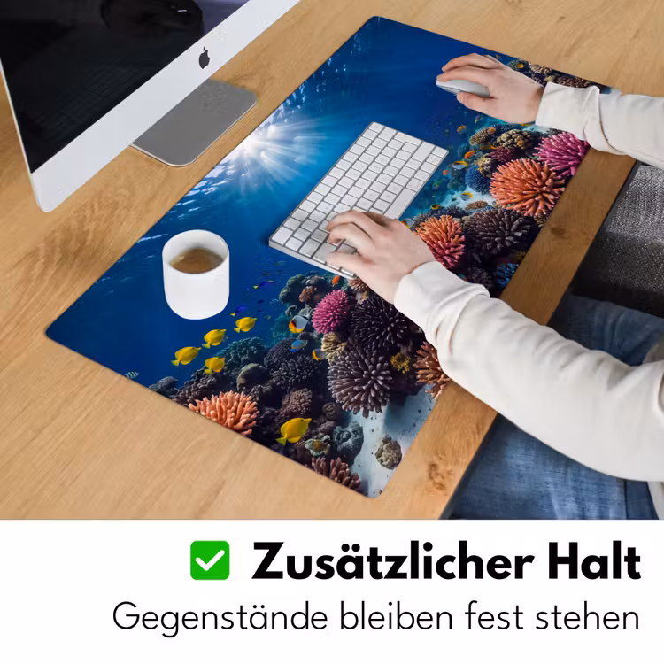 Schildpad - Koraalrif - Oceaan - Dieren - Blauw Muismat XXL klein -ysfeer3_duits