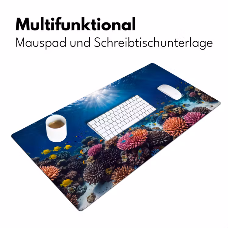 Schildpad - Koraalrif - Oceaan - Dieren - Blauw Muismat XXL klein -ysfeer4_duits