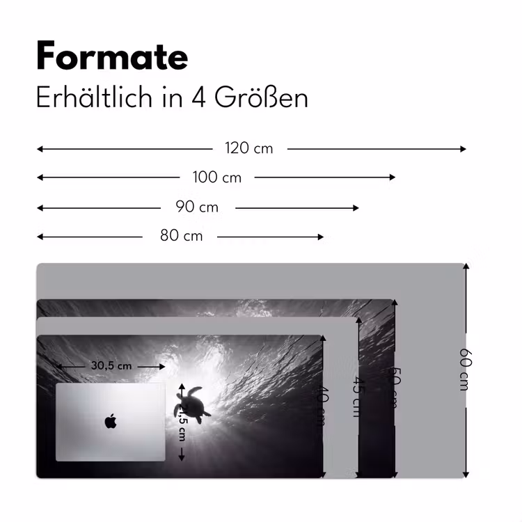 Schildpad - Onderwater - Lichtstralen - Oceaan - Zwart-wit Muismat XXL klein -ysfeer5_duits