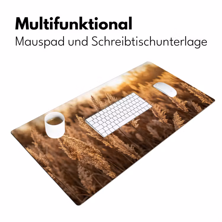 Rietpluimen - Gras - Zonsondergang - Goud - Serene Muismat XXL klein -ysfeer4_duits