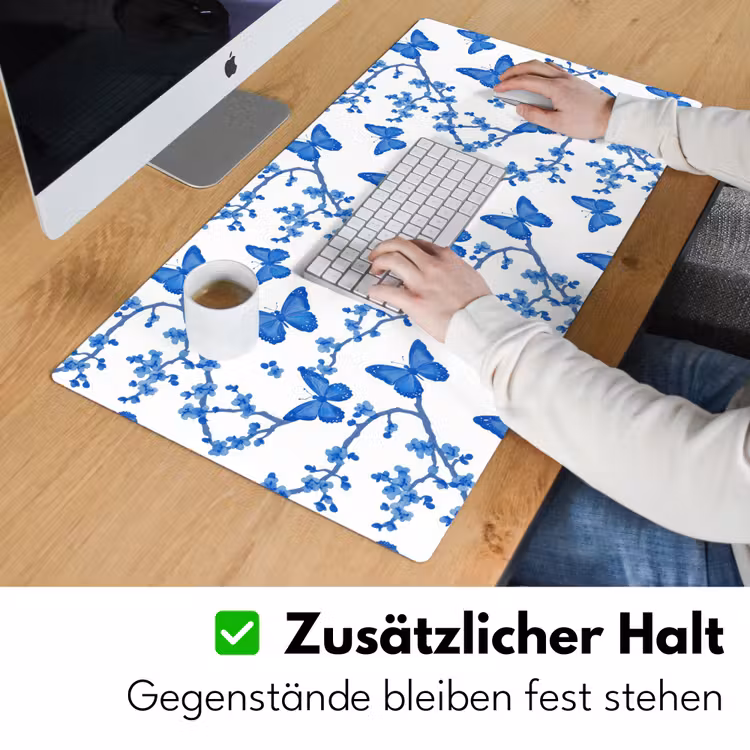 Vlinder - Bloemen - Blauw Muismat XXL klein 681 -ysfeer3_duits