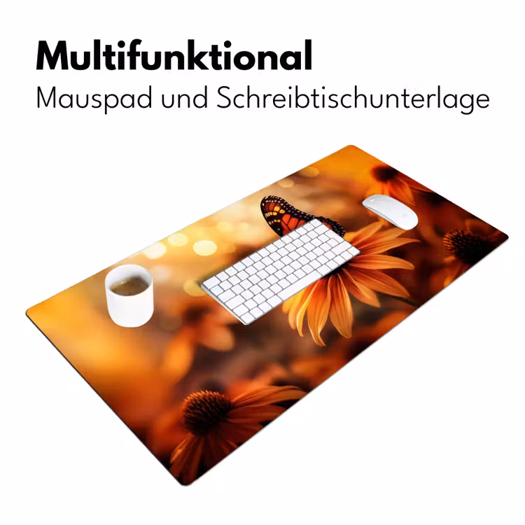 Vlinder - Bloemen - Oranje Muismat XXL klein -ysfeer4_duits