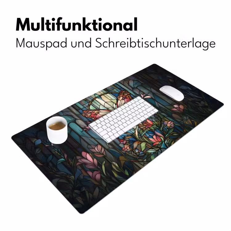 Vlinder - Roze - Bloemen - Bladeren Muismat XXL klein -ysfeer4_duits