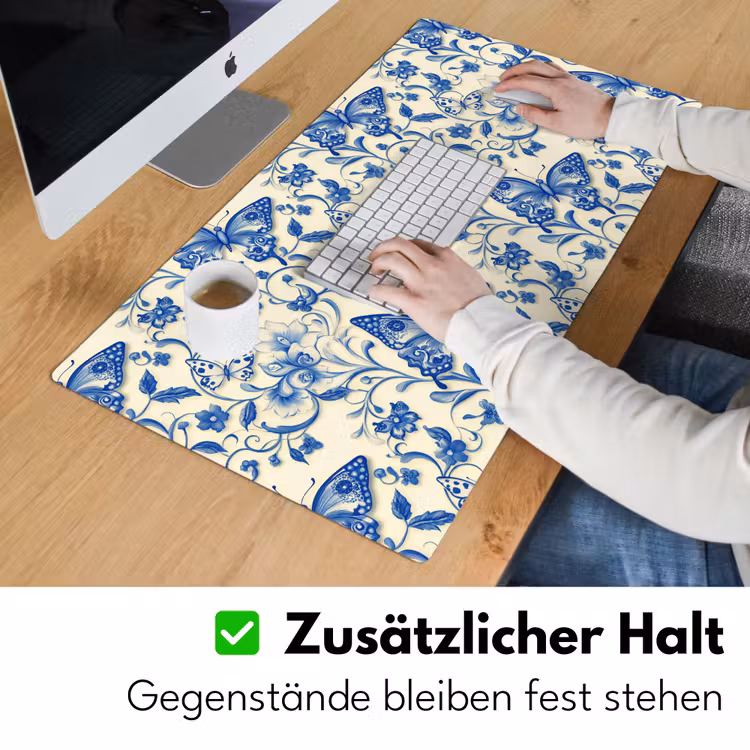 Vlinders - Bloemen - Blauw - Botanisch Muismat XXL klein 681 -ysfeer3_duits