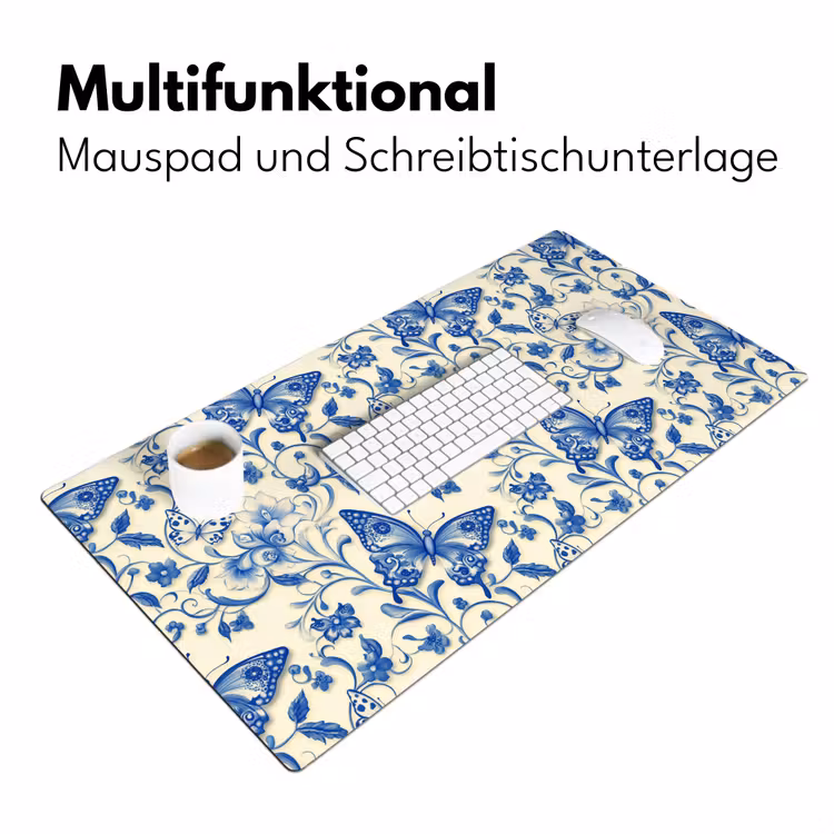 Vlinders - Bloemen - Blauw - Botanisch Muismat XXL klein 681 -ysfeer4_duits