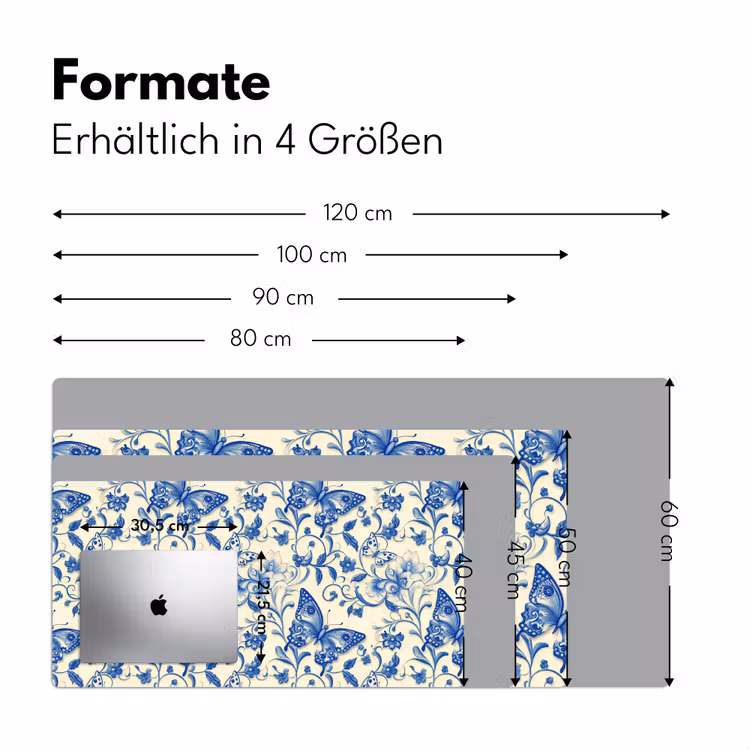 Vlinders - Bloemen - Blauw - Botanisch Muismat XXL klein 681 -ysfeer5_duits