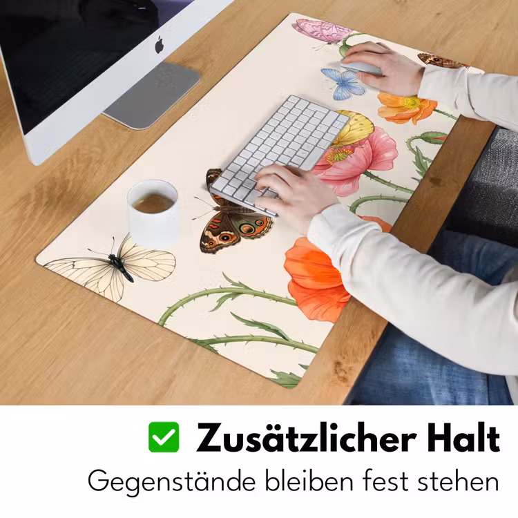 Vlinders - Klaprozen - Illustratie - Kleurrijk Muismat XXL klein -ysfeer3_duits