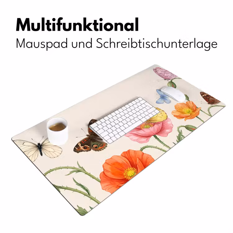 Vlinders - Klaprozen - Illustratie - Kleurrijk Muismat XXL klein -ysfeer4_duits