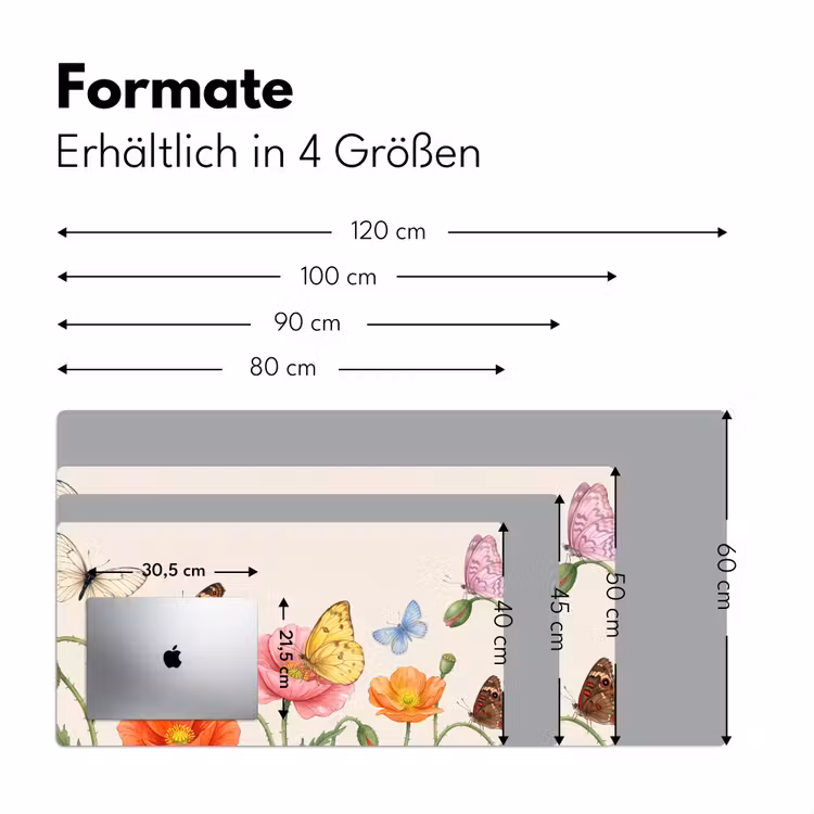 Vlinders - Klaprozen - Illustratie - Kleurrijk Muismat XXL klein -ysfeer5_duits