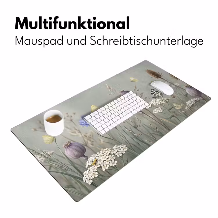 Vlinders - Wildbloemen - Illustratie - Kleurrijk Muismat XXL klein -ysfeer4_duits