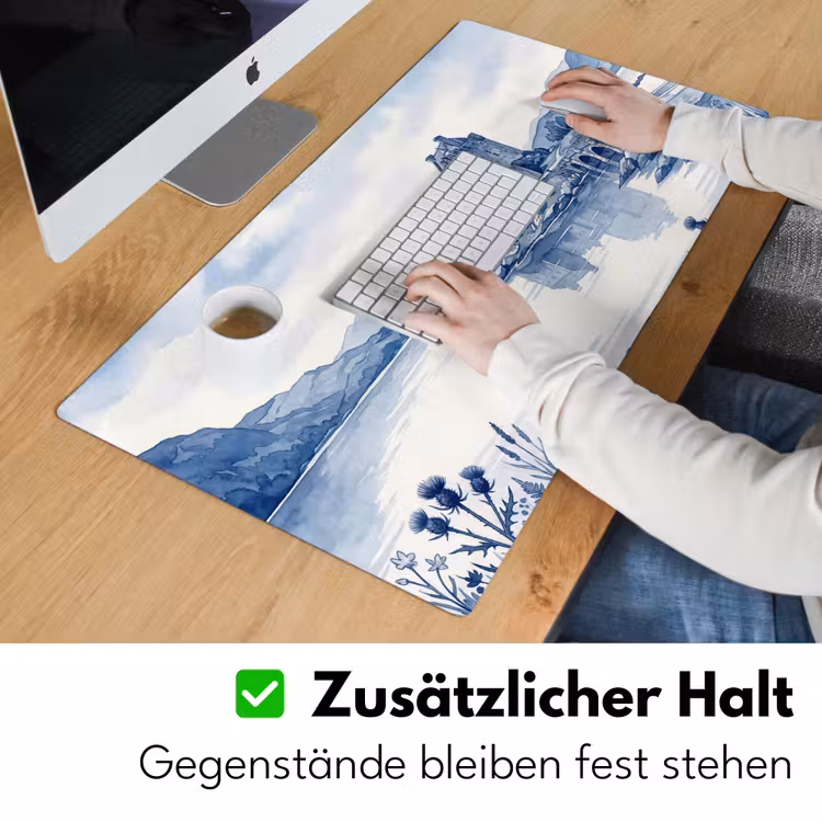 Schots - Kasteel - Blauw - Aquarel Muismat XXL klein -ysfeer3_duits