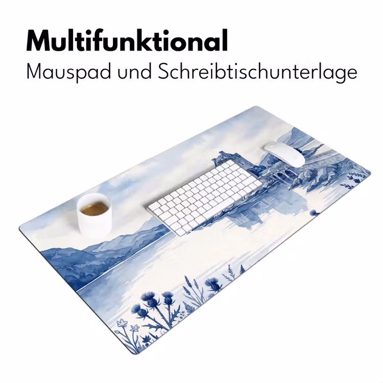 Schots - Kasteel - Blauw - Aquarel Muismat XXL klein -ysfeer4_duits