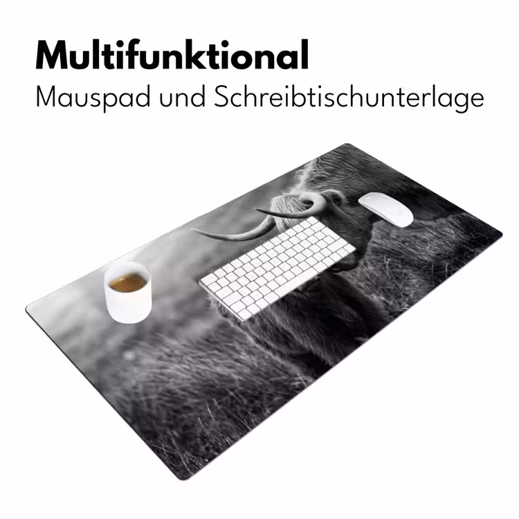 Schotse hooglander - Kalf - Zwart - Wit Muismat XXL klein -ysfeer4_duits