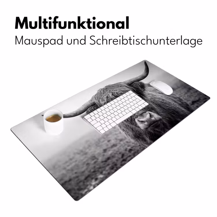 Schotse hooglander - Zwart - Wit - Gras Muismat XXL klein -ysfeer4_duits