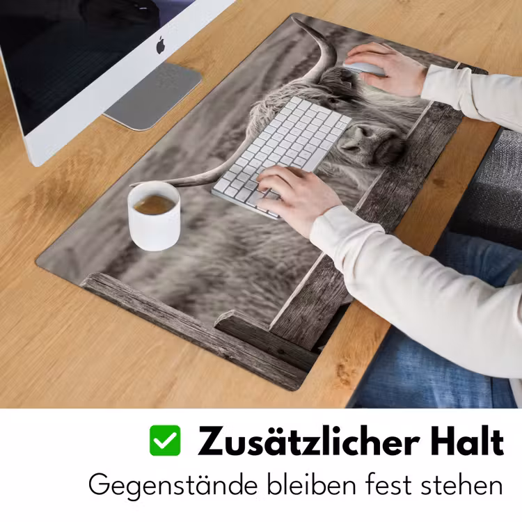 Schotse hooglander - Zwart - Wit - Hout Muismat XXL klein -ysfeer3_duits