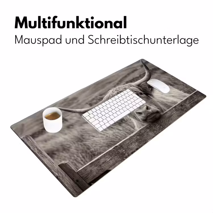 Schotse hooglander - Zwart - Wit - Hout Muismat XXL klein -ysfeer4_duits