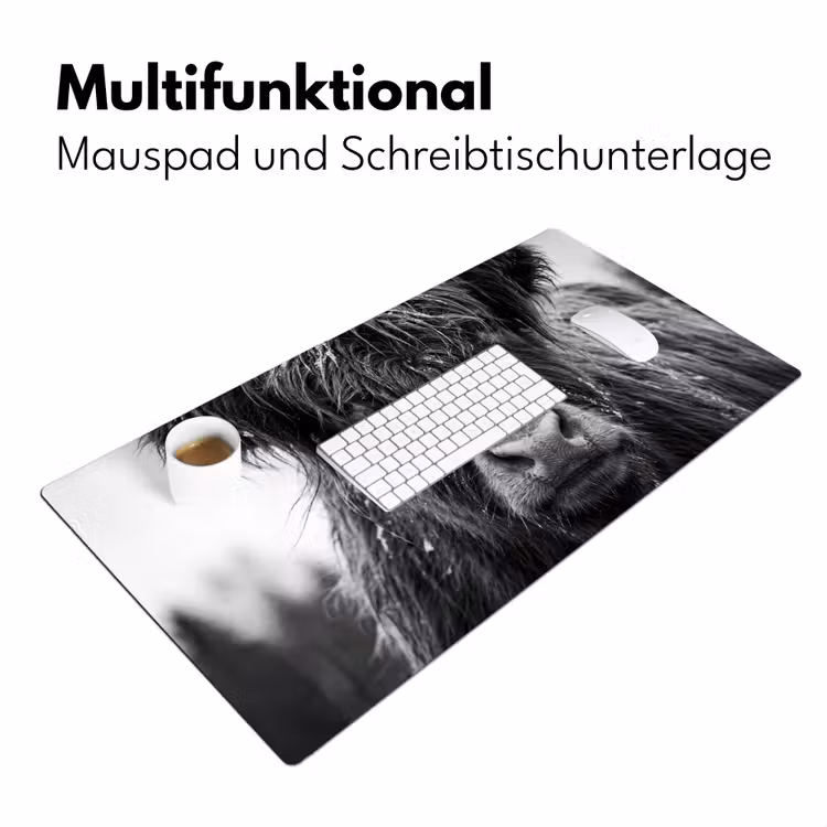 Schotse hooglander - Zwart - Wit - Sneeuwvlokken Muismat XXL klein -ysfeer4_duits