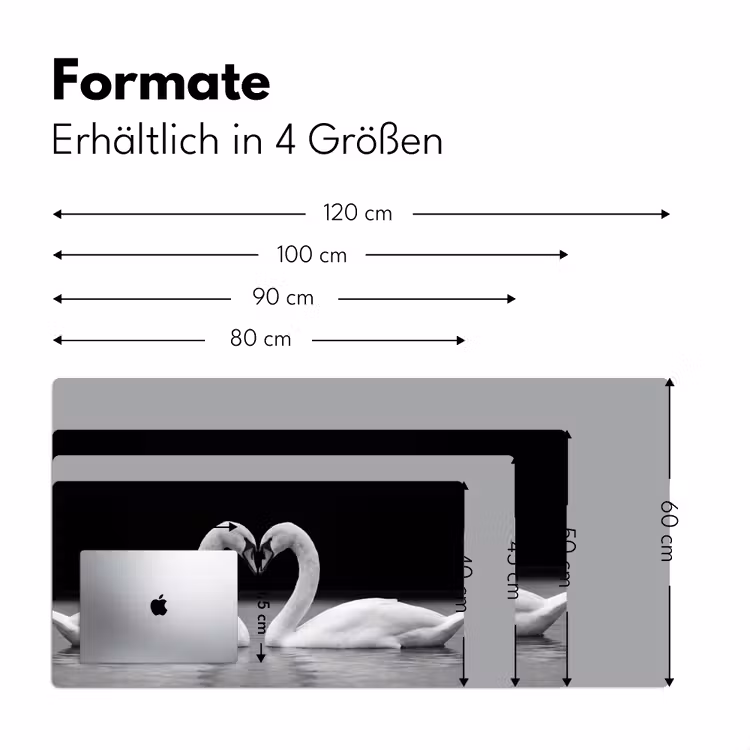 Zwanen - Hart - Zwart - Wit Muismat XXL klein -ysfeer5_duits
