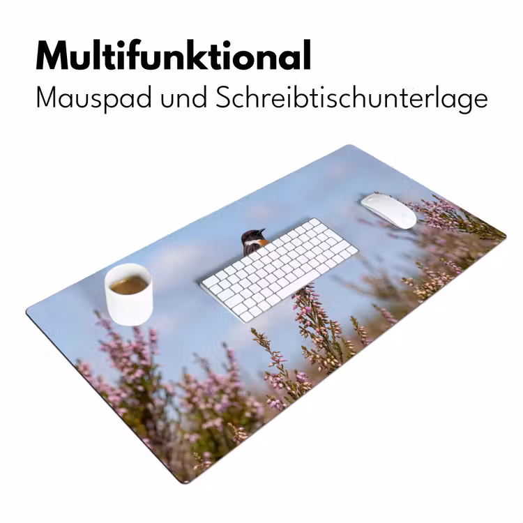 Roodborsttapuit - Heide - Paars - Natuur - Sfeervol Muismat XXL klein -ysfeer4_duits
