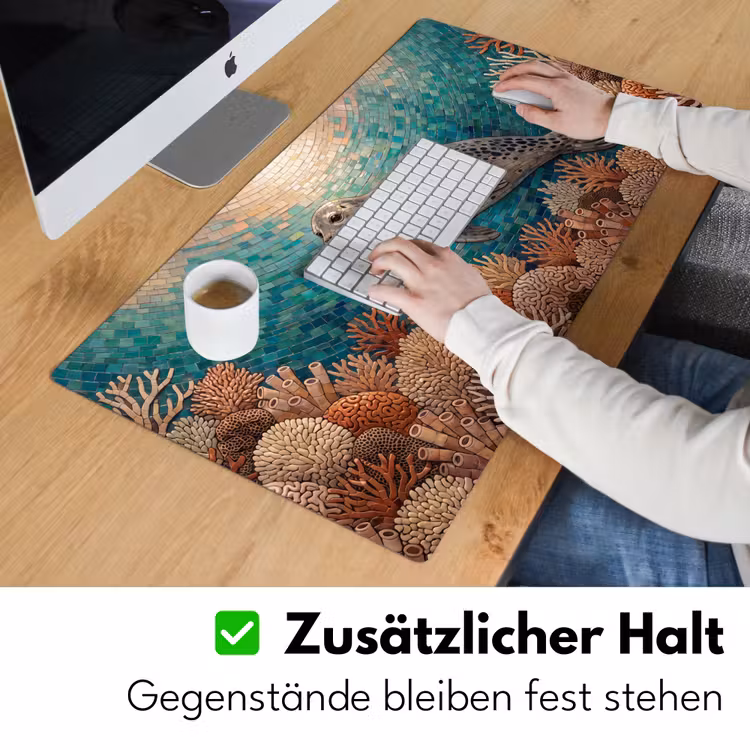 Zeehond - Mozaïek - Onderwater - Dieren - Blauw Muismat XXL klein -ysfeer3_duits