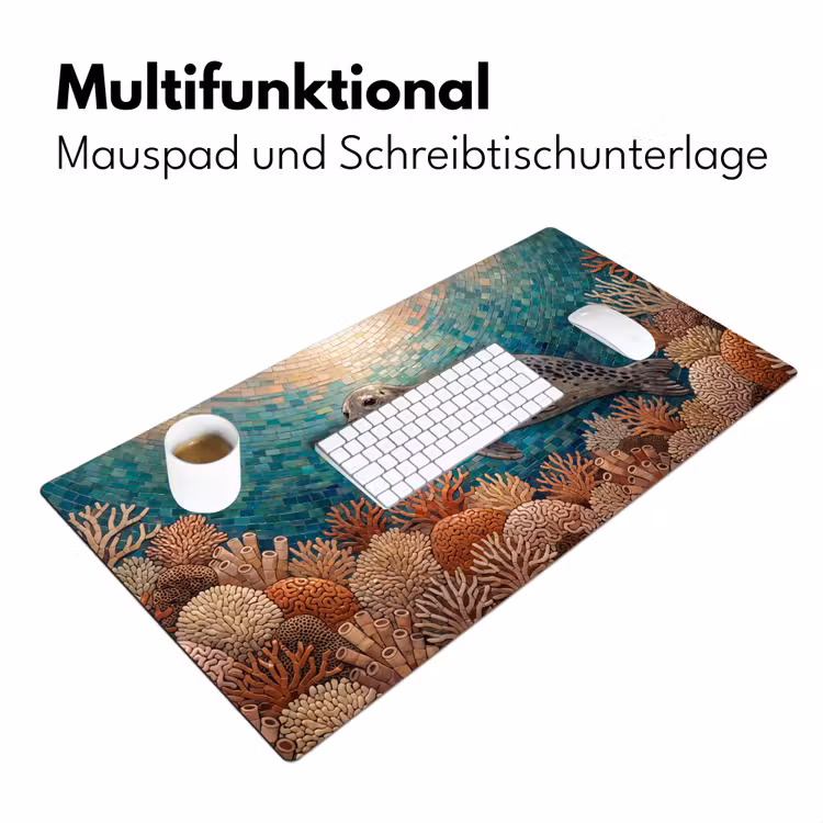 Zeehond - Mozaïek - Onderwater - Dieren - Blauw Muismat XXL klein -ysfeer4_duits