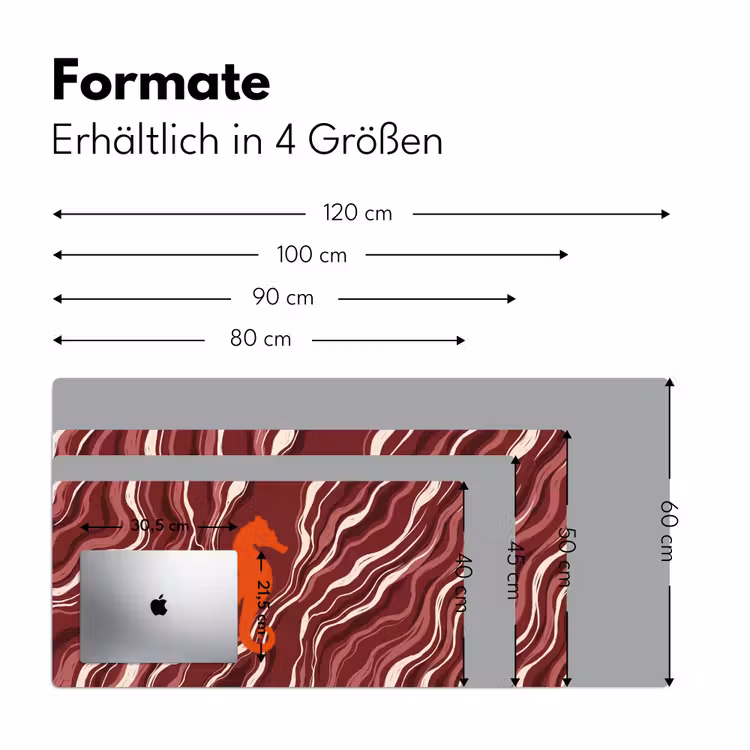 Schreibtischunterlage - Seepferdchen – Wellen – Meeresleben – Abstrakt – Orange - Zeepaardje - Golven - Zeeleven - Abstract - Oranje Muismat XXL klein