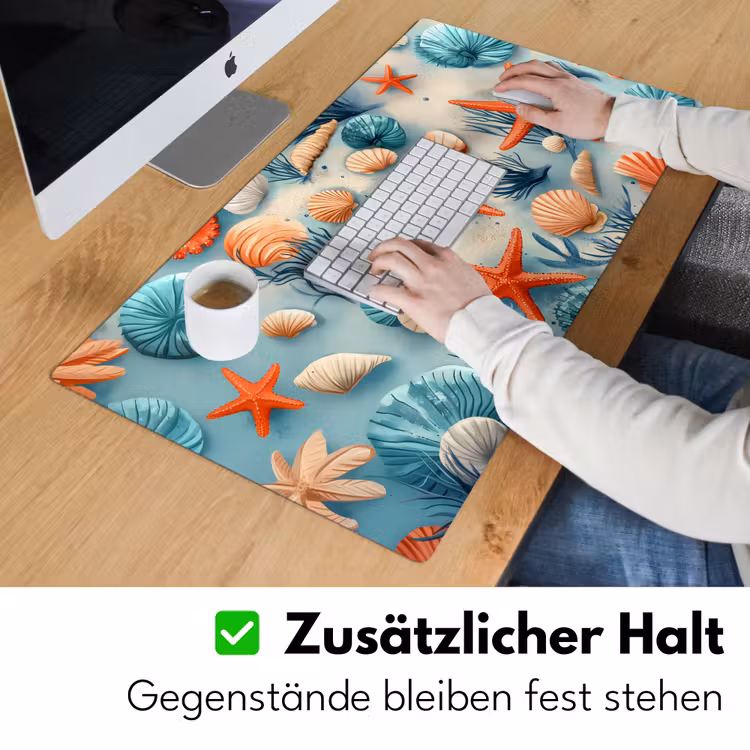 Zeesterren - Schelpen - Illustratie - Zand Muismat XXL klein -ysfeer3_duits