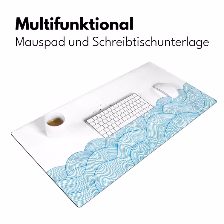 Zeilboot - Golven - Zee - Illustratie - Blauw Muismat XXL klein -ysfeer4_duits