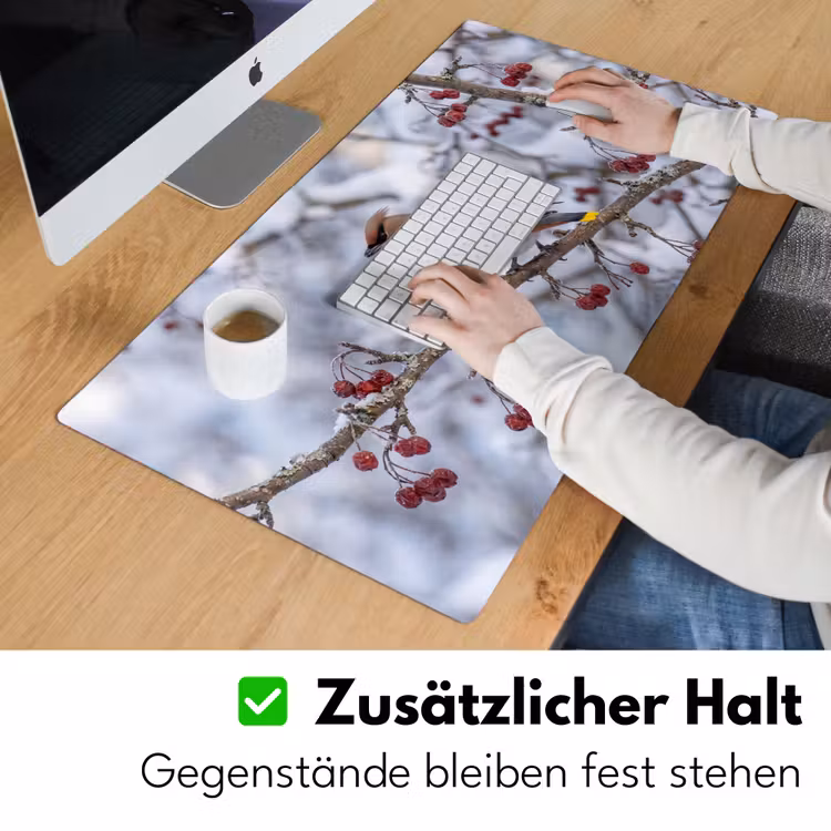 Pestvogel - Bessen - Winter - Natuur Muismat XXL klein -ysfeer3_duits