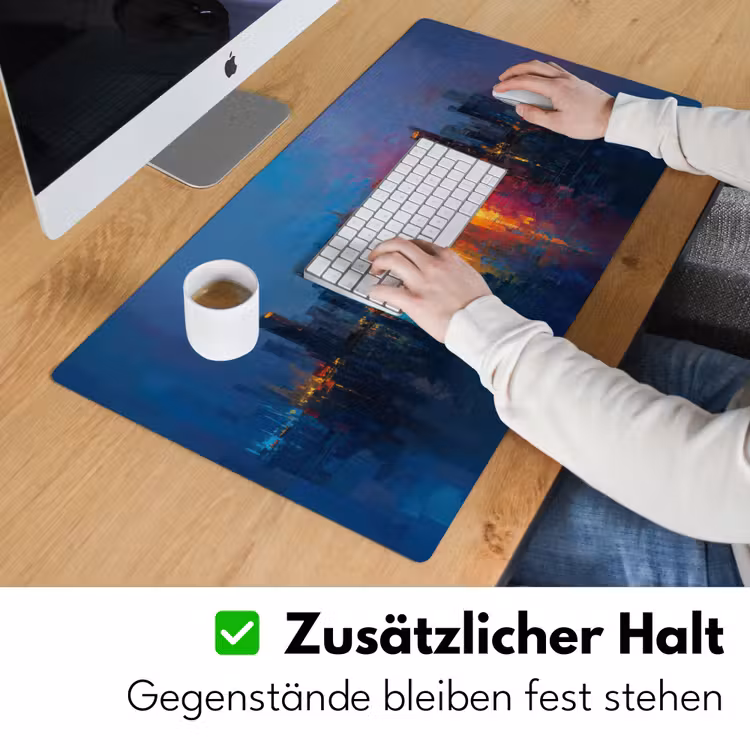 Skyline - Penseelstreken - Donkerblauw - Lichtgevend Muismat XXL klein -ysfeer3_duits