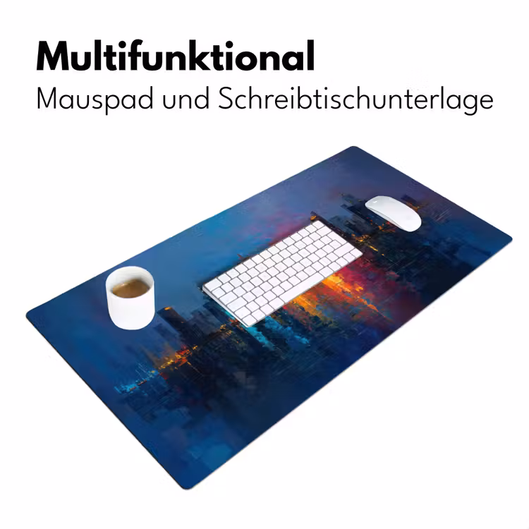 Skyline - Penseelstreken - Donkerblauw - Lichtgevend Muismat XXL klein -ysfeer4_duits