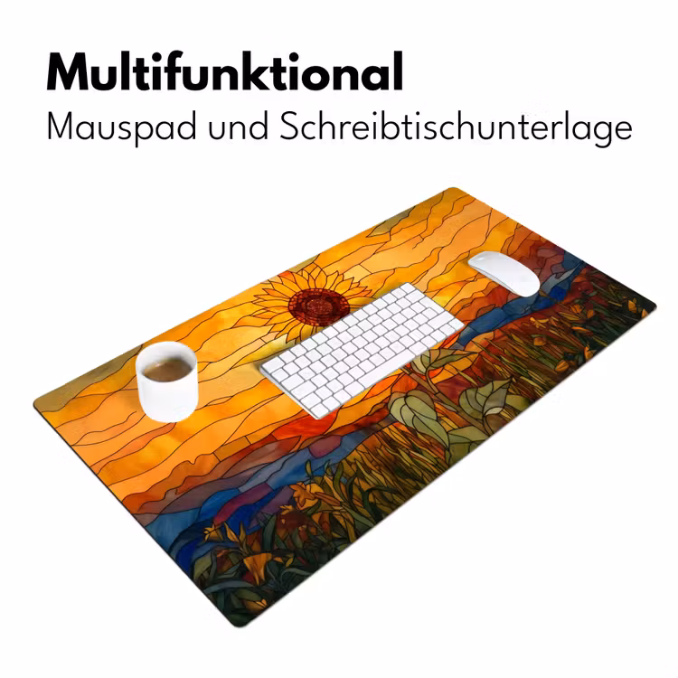 Zonnebloem - Mozaïek - Zonsondergang - Geel Muismat XXL klein -ysfeer4_duits