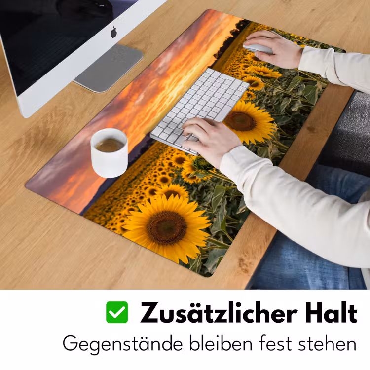 Zonnebloemen - Heuvellandschap - Geel Muismat XXL klein -ysfeer3_duits