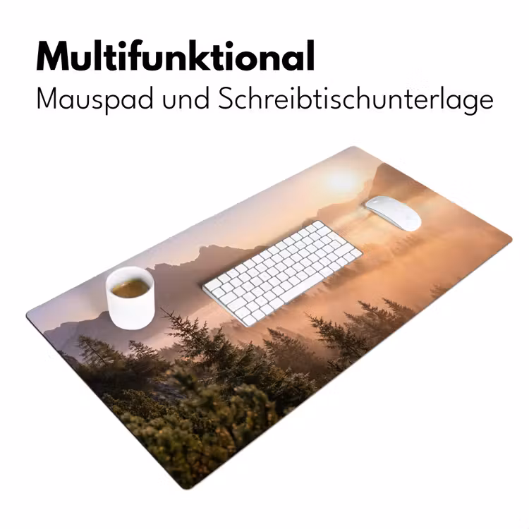 Zonlicht - Mist - Bergen - Bomen Muismat XXL klein -ysfeer4_duits