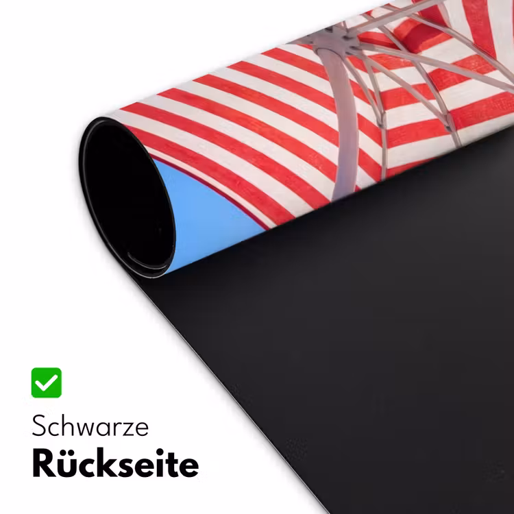 Schreibtischunterlage - Sonnenschirm – Streifen – Sommer – Rot – Blau - Parasol - Strepen - Zomer - Rood - Blauw Muismat XXL klein