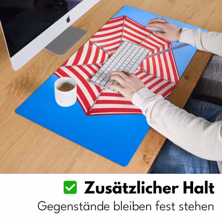 Schreibtischunterlage - Sonnenschirm – Streifen – Sommer – Rot – Blau - Parasol - Strepen - Zomer - Rood - Blauw Muismat XXL klein
