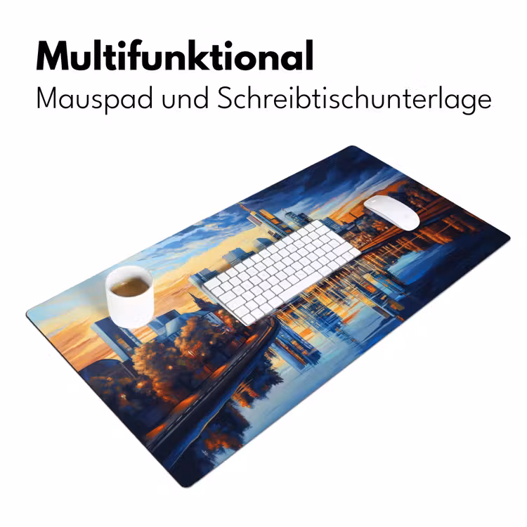 Zonsondergang Frankfurt - Stad - Skyline - Water Muismat XXL klein -ysfeer4_duits