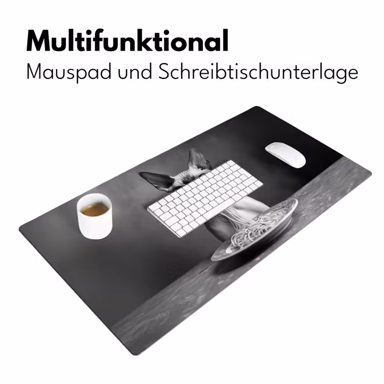 Sphynx - Kat - Dieren - Humor - Spaghetti - Zwart Wit Muismat XXL klein -ysfeer4_duits