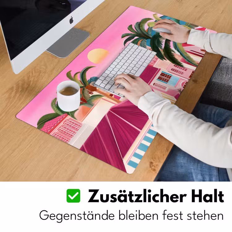 Stad - Roze - Palmbomen Muismat XXL klein -ysfeer3_duits