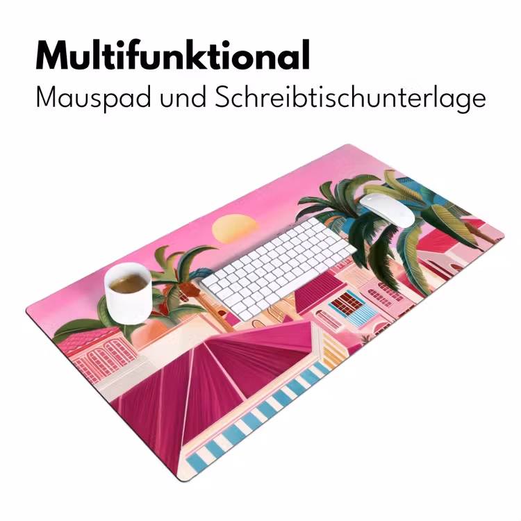 Stad - Roze - Palmbomen Muismat XXL klein -ysfeer4_duits