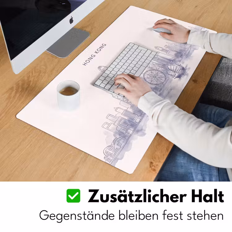 Schreibtischunterlage - Stadt – Skyline – Wasser – Strichzeichnung – Blau - Stad - Skyline - Water - Lijntekening - Blauw Muismat XXL klein