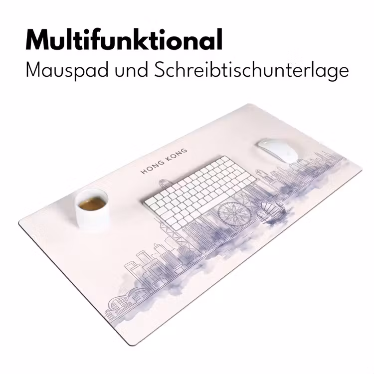 Schreibtischunterlage - Stadt – Skyline – Wasser – Strichzeichnung – Blau - Stad - Skyline - Water - Lijntekening - Blauw Muismat XXL klein
