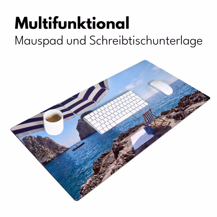 Schreibtischunterlage - Strand – Liegestuhl – Sonnenschirm – Sommer – Blau - Strand - Ligstoel - Parasol - Zomer - Blauw Muismat XXL klein