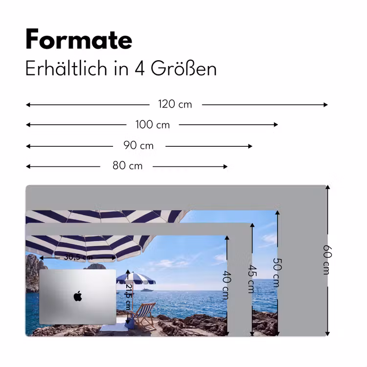 Schreibtischunterlage - Strand – Liegestuhl – Sonnenschirm – Sommer – Blau - Strand - Ligstoel - Parasol - Zomer - Blauw Muismat XXL klein