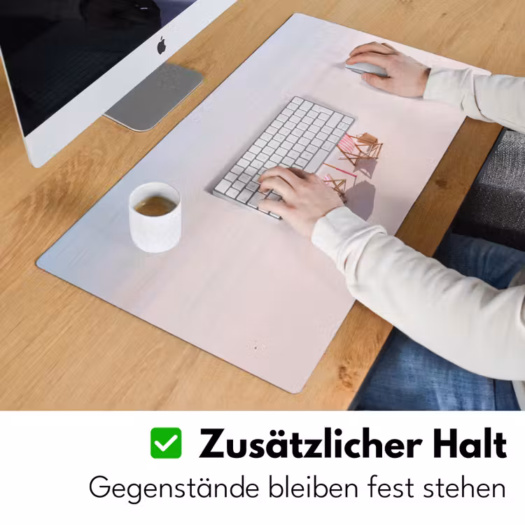 Schreibtischunterlage - Strand – Sonnenschirm – Liegestuhl – Sommer – Rosa - Strand - Parasol - Ligstoel - Zomer - Roze Muismat XXL klein