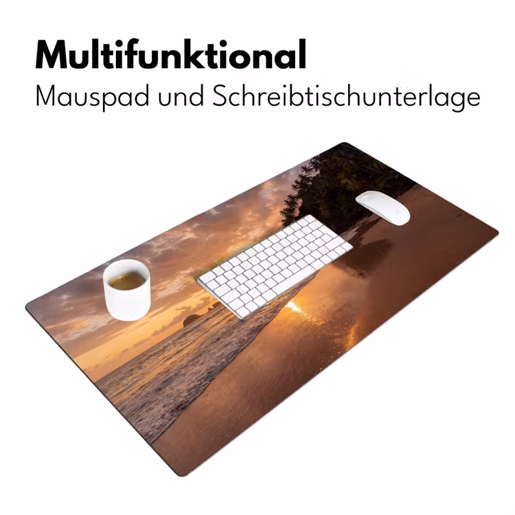 Strand - Zonsondergang - Natuur - Tropisch - Oranje Muismat XXL klein -ysfeer4_duits