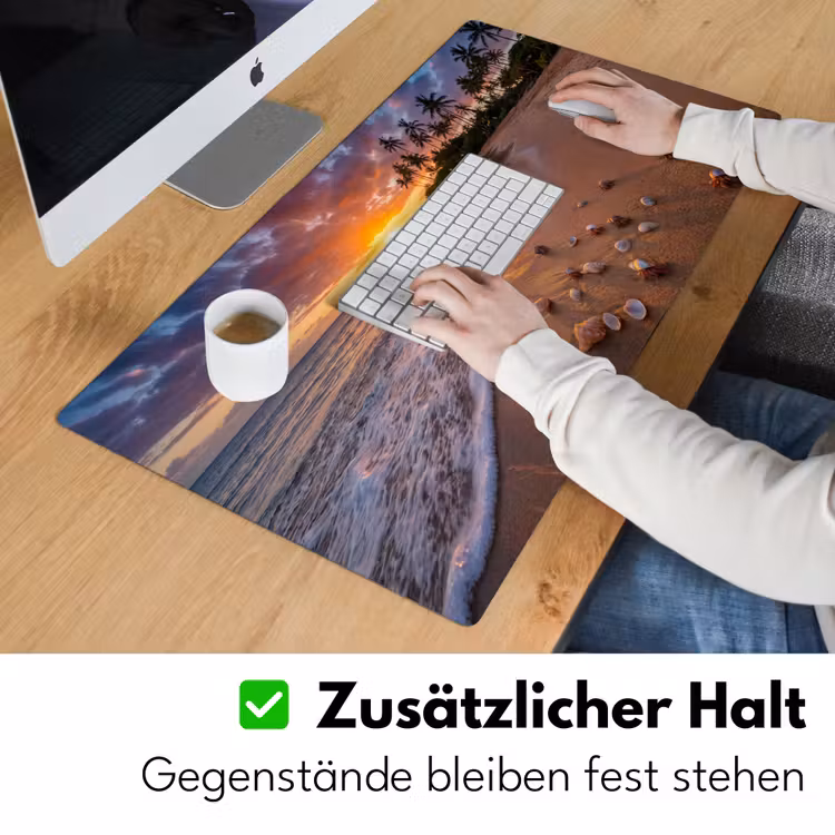 Strand - Zonsondergang - Palmbomen - Natuur - Oranje Muismat XXL klein -ysfeer3_duits