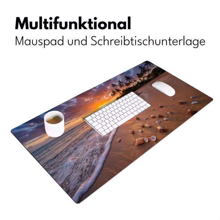 Strand - Zonsondergang - Palmbomen - Natuur - Oranje Muismat XXL klein -ysfeer4_duits