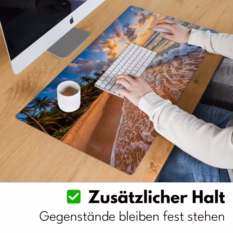 Strand - Zonsondergang - Golven - Natuur - Goud Muismat XXL klein -ysfeer3_duits
