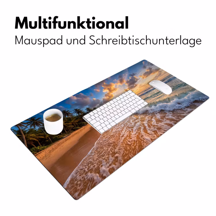 Strand - Zonsondergang - Golven - Natuur - Goud Muismat XXL klein -ysfeer4_duits